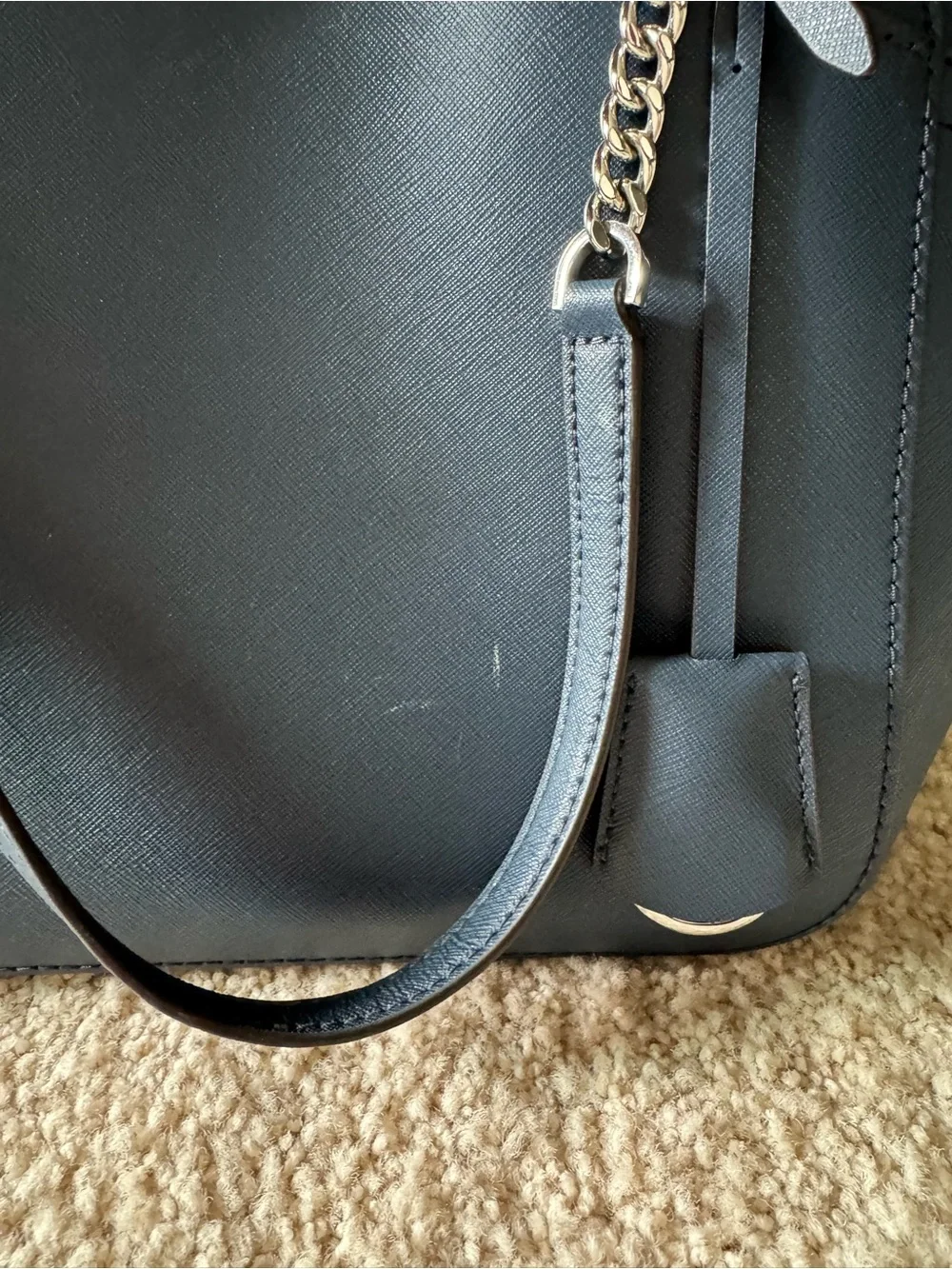 Michael Kors Navy Saffiano Tote with Silver Chain Accents